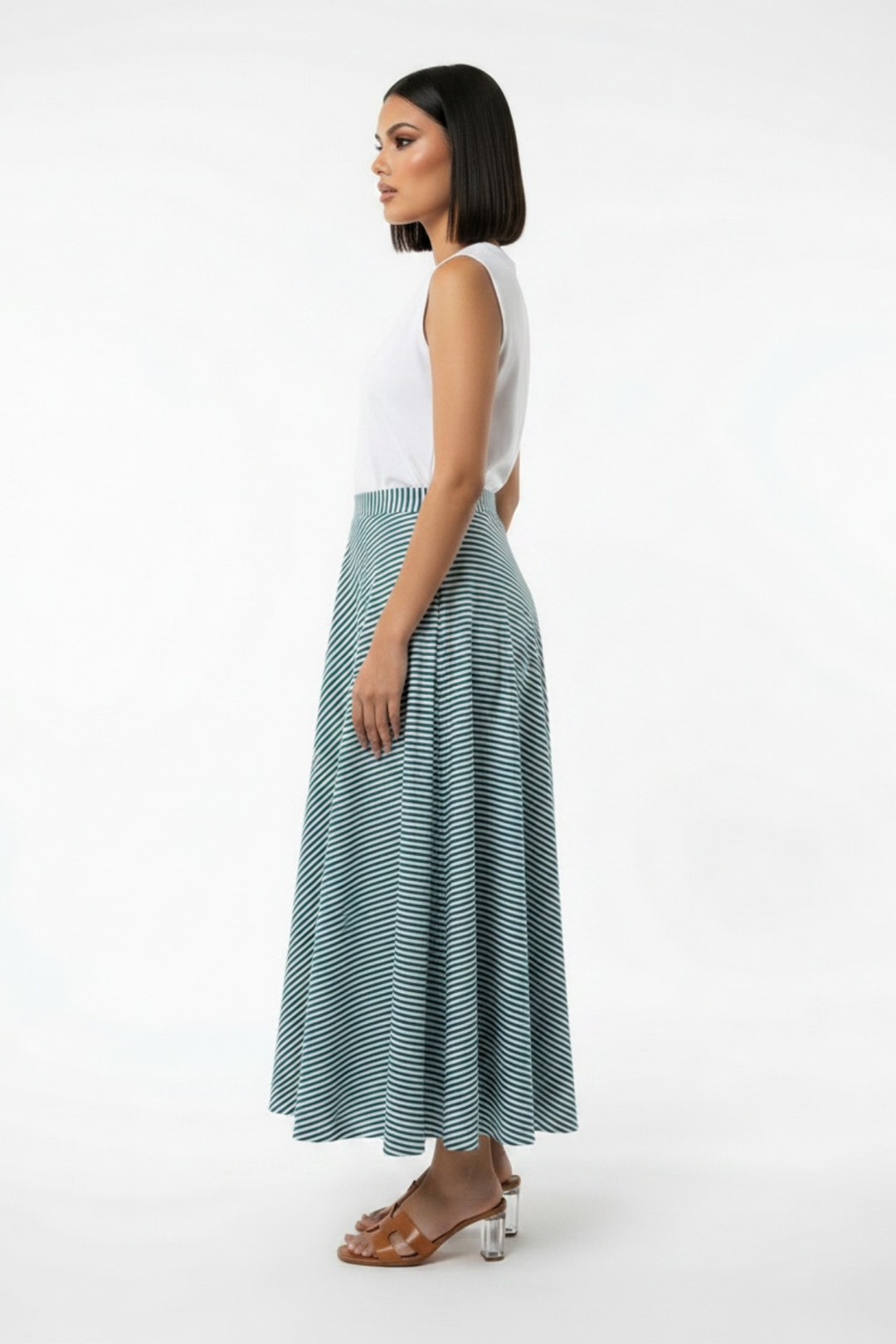 Green Stripe Cascade Skirt