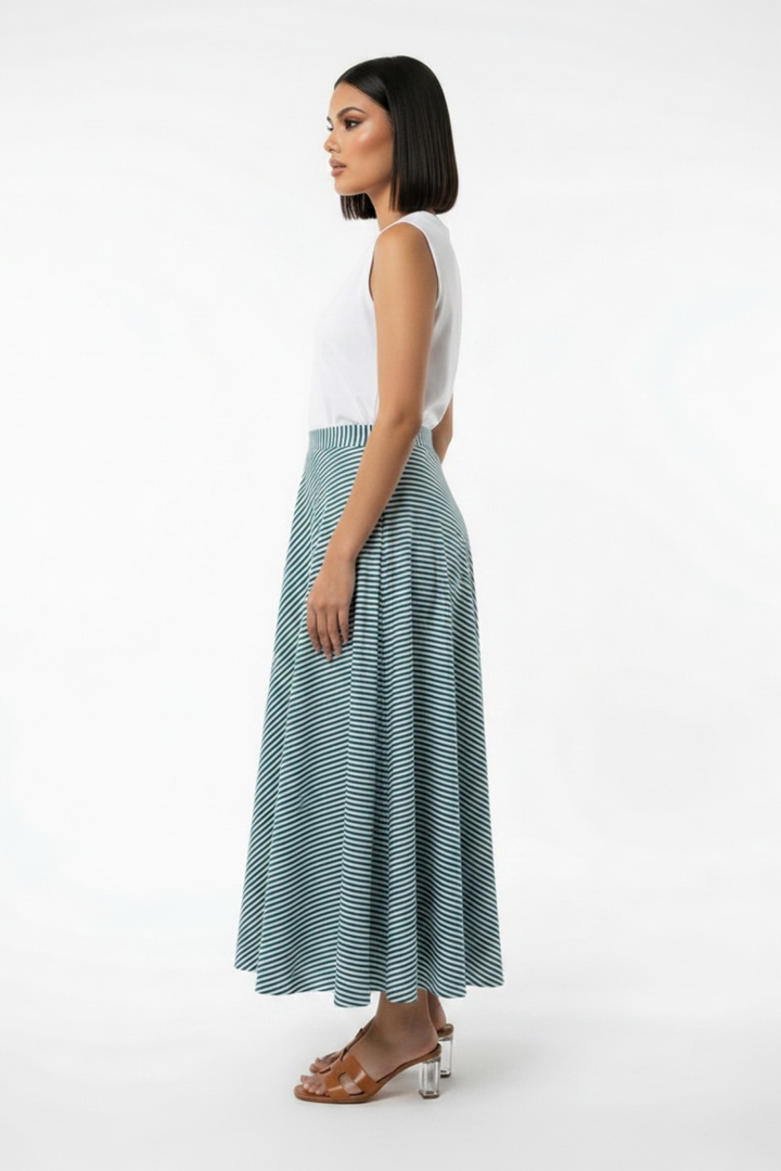 Green Stripe Cascade Skirt