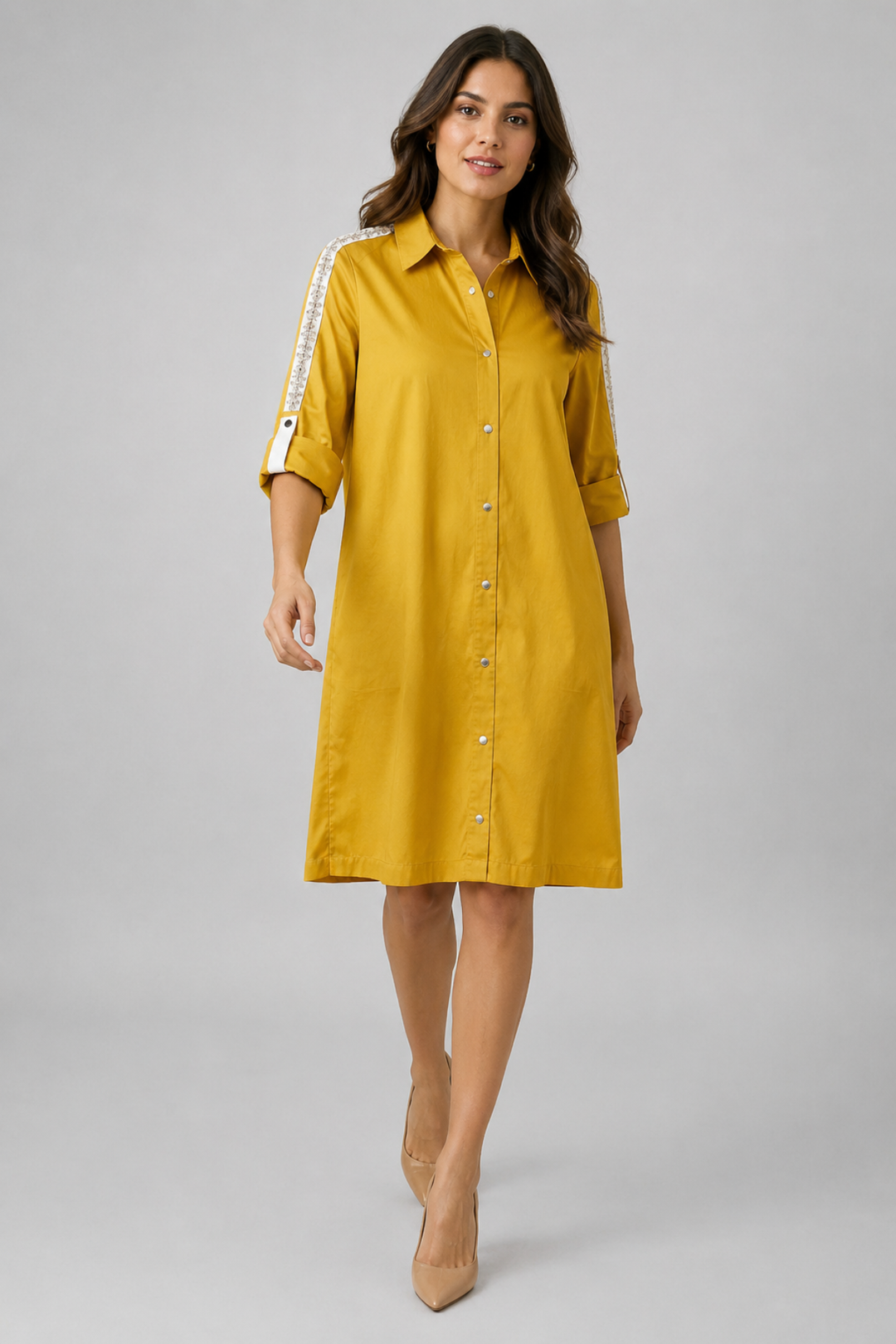 Mustard Crystal Ribbon Shirt Dress