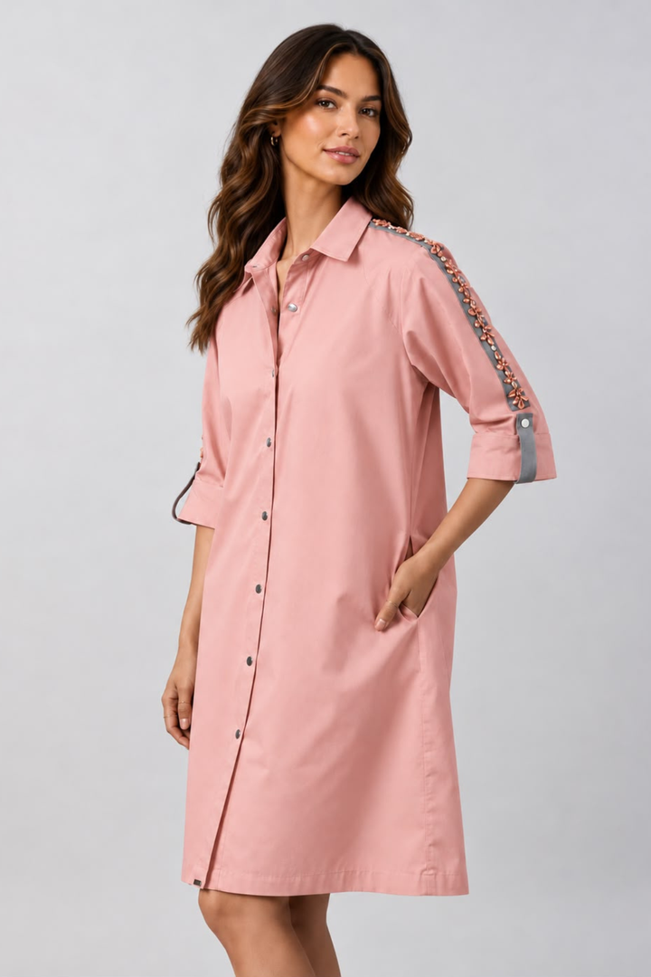 Salmon Swarovski Shirt Dress