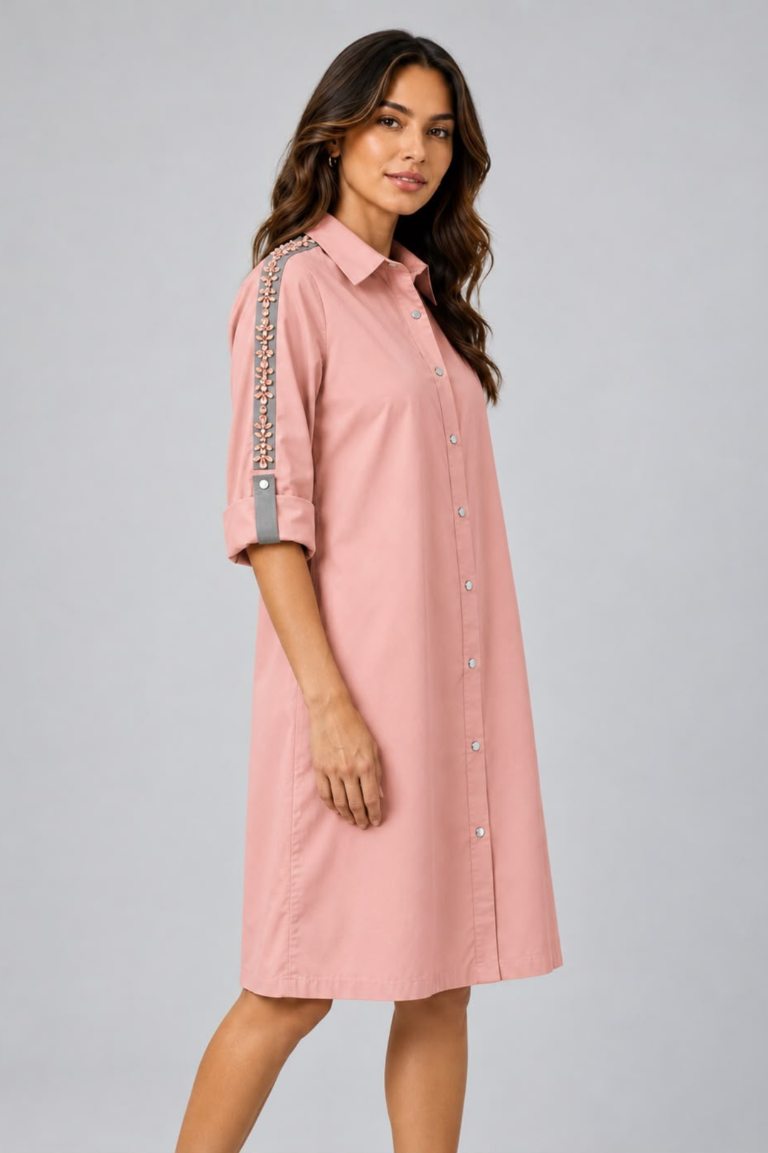 Salmon Swarovski Shirt Dress
