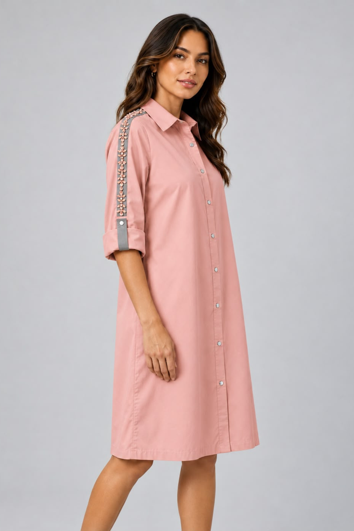 Salmon Swarovski Shirt Dress