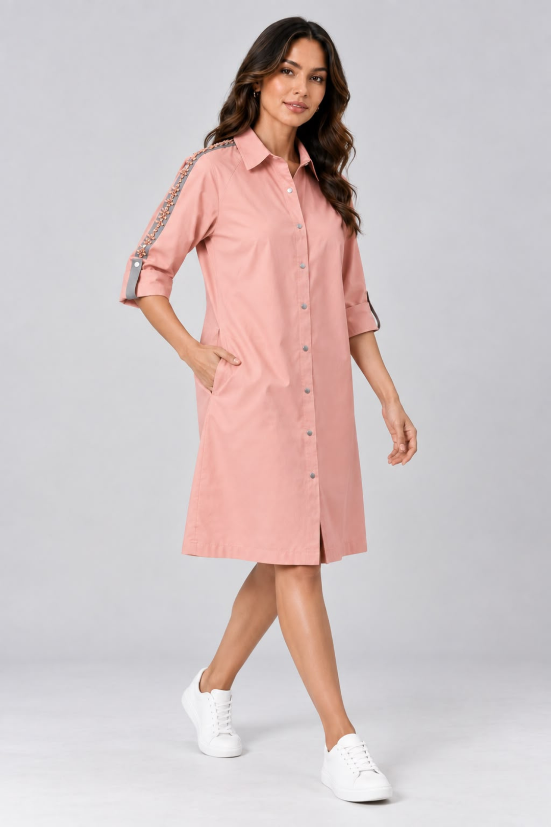 Salmon Swarovski Shirt Dress