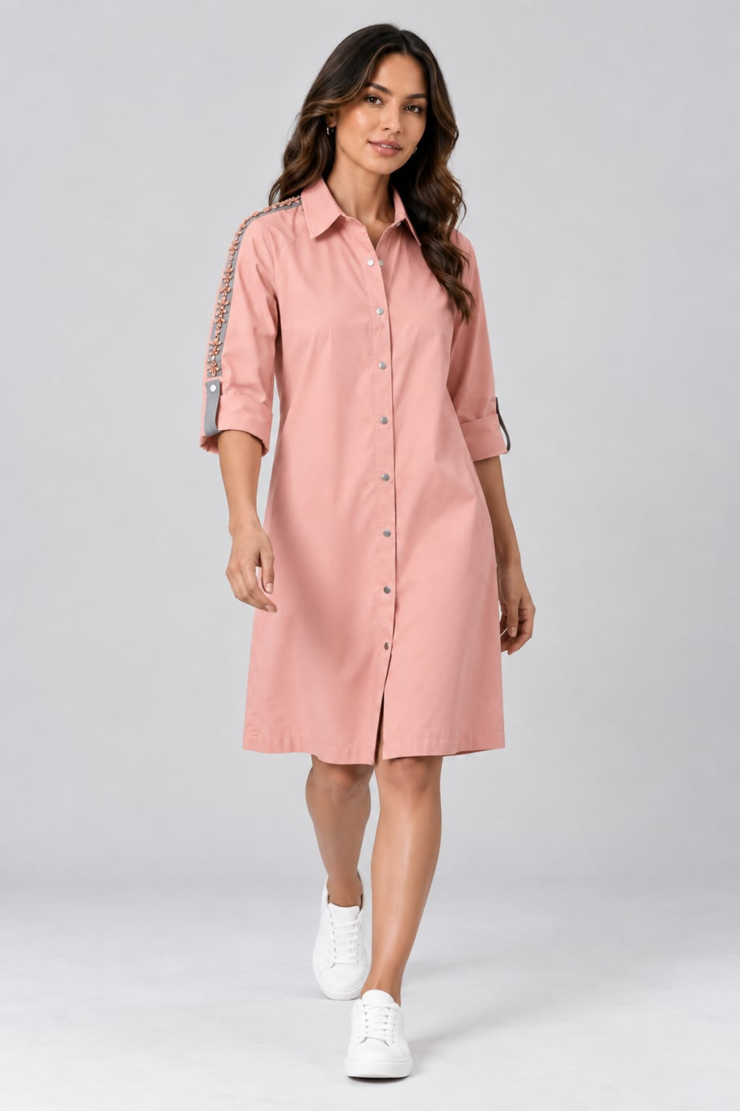 Salmon Swarovski Shirt Dress