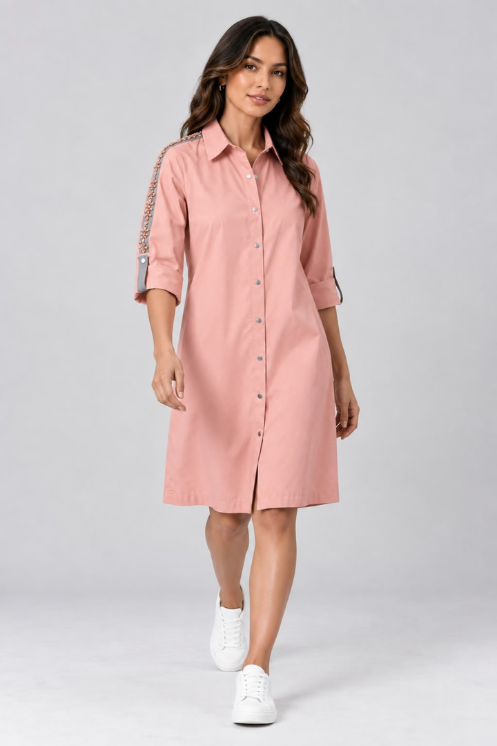 Salmon Swarovski Shirt Dress