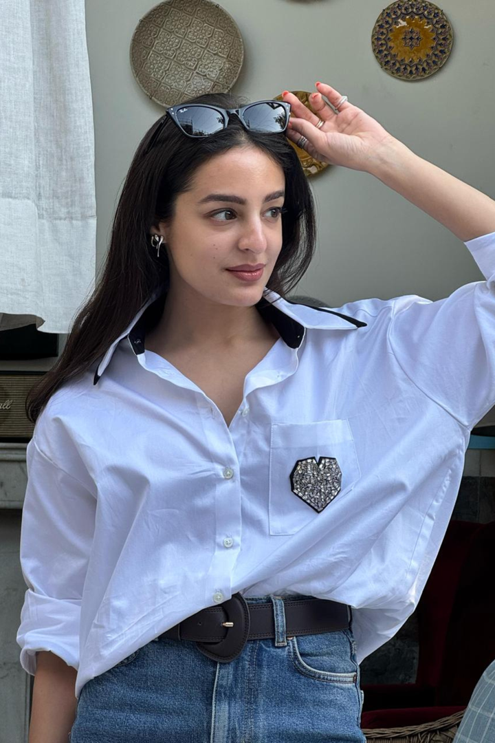 White Tuxedo Big Crystal Heart Shirt