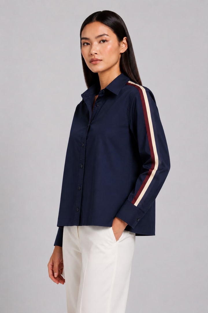 Navy Ribbon Crop Shirt