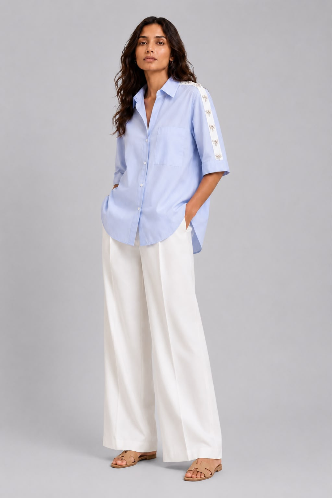Sky Blue Dragonfly Crystal Ribbon Shirt