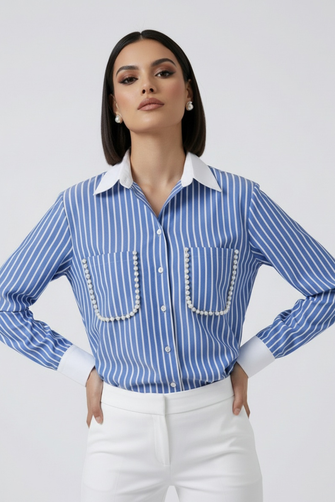 Blue Stripe Pearl Pocket Shirt