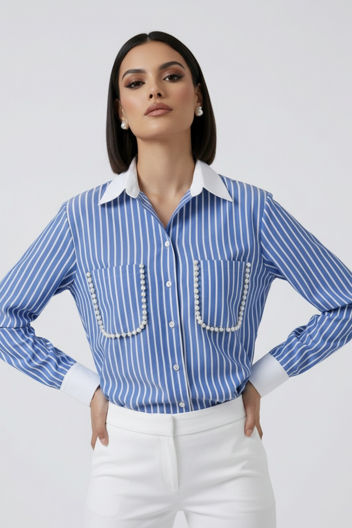 Blue Stripe Pearl Pocket Shirt