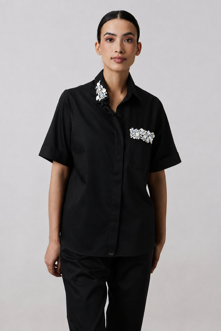 Black Collar Pocket Crystal Co-ord Set