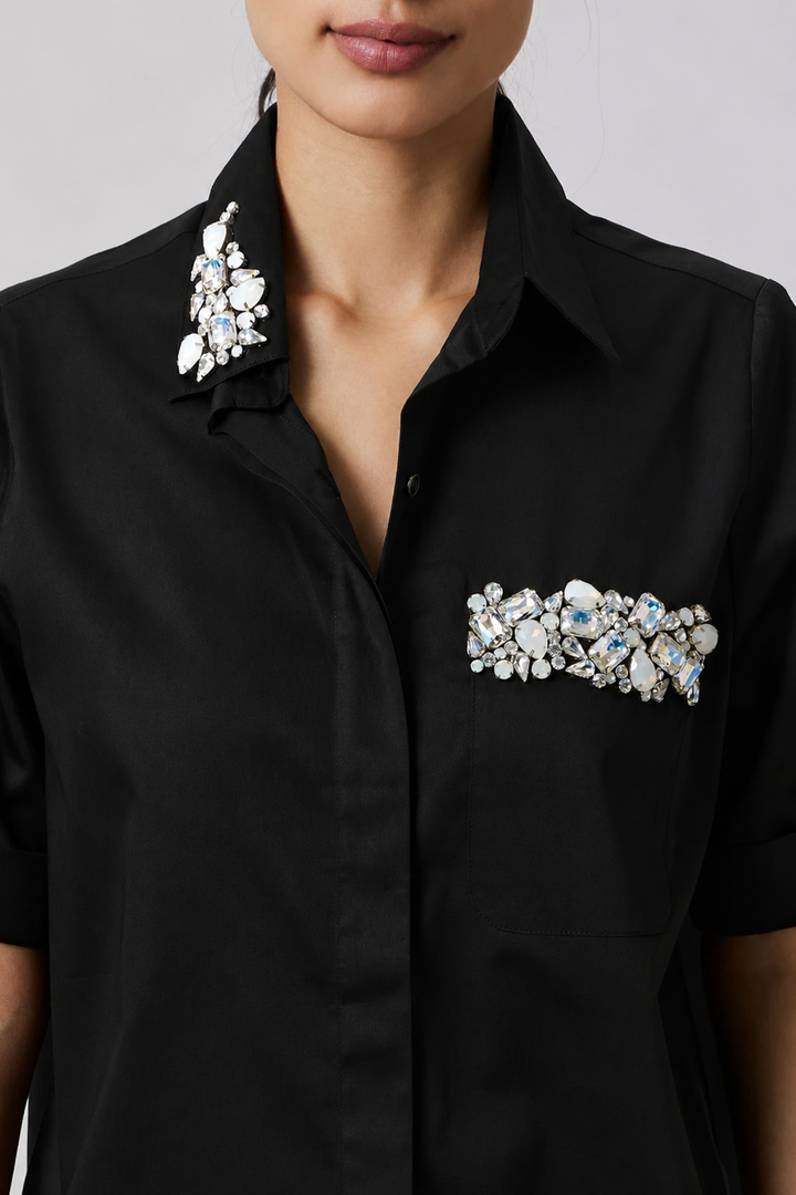 Black Collar Pocket Crystal Co-ord Set