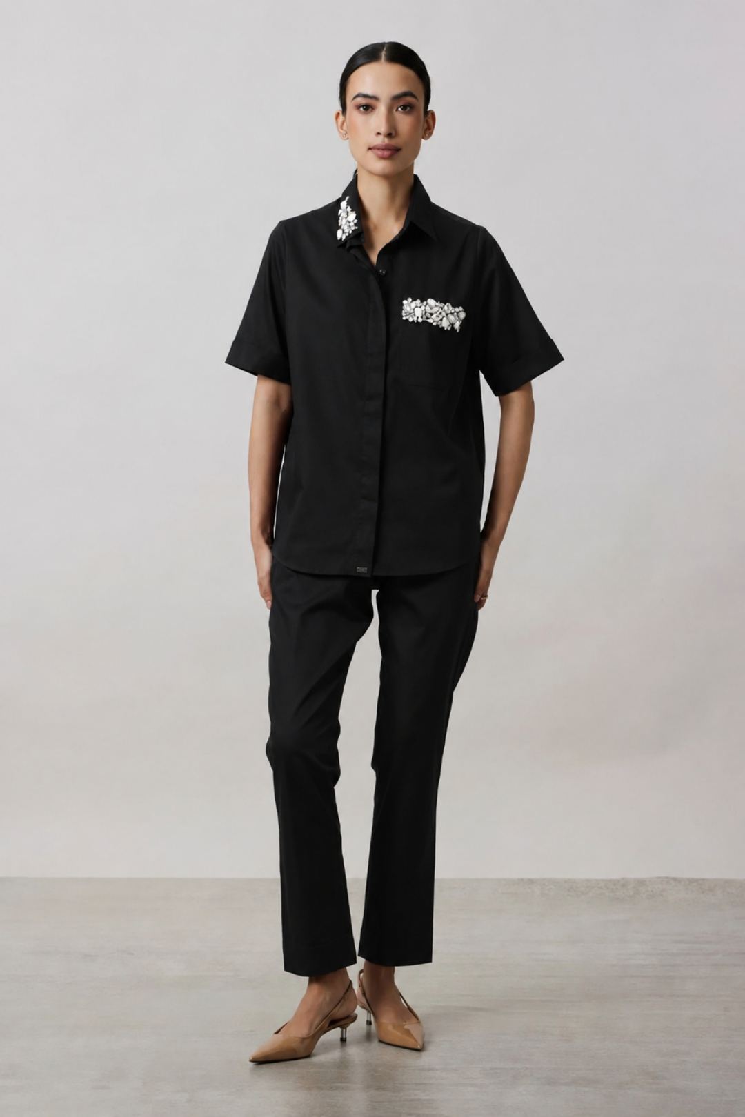 Black Collar Pocket Crystal Co-ord Set
