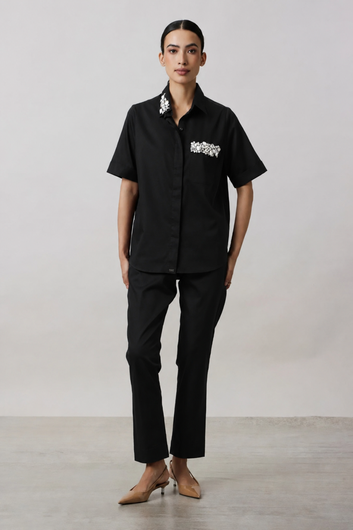 Black Collar Pocket Crystal Co-ord Set