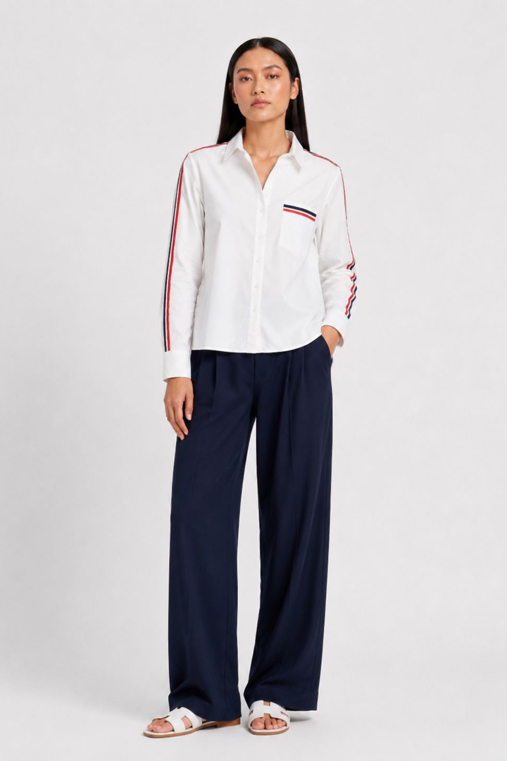 White Red Ribbon Crop Shirt