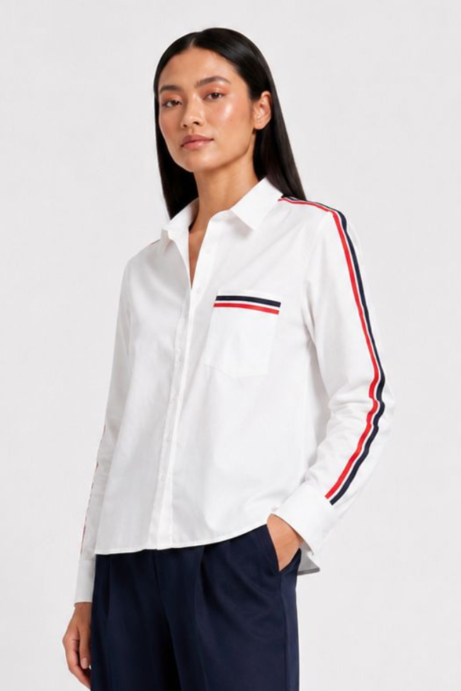 White Red Ribbon Crop Shirt