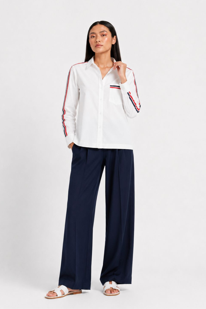 White Red Ribbon Crop Shirt