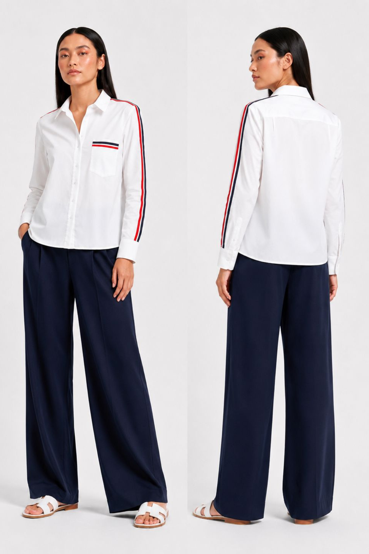 White Red Ribbon Crop Shirt