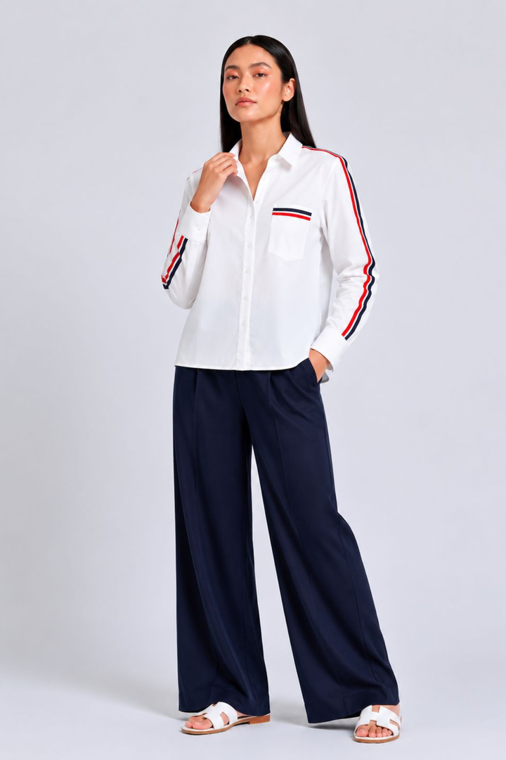 White Red Ribbon Crop Shirt