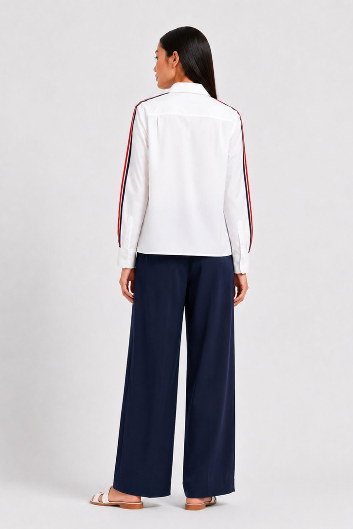 White Red Ribbon Crop Shirt