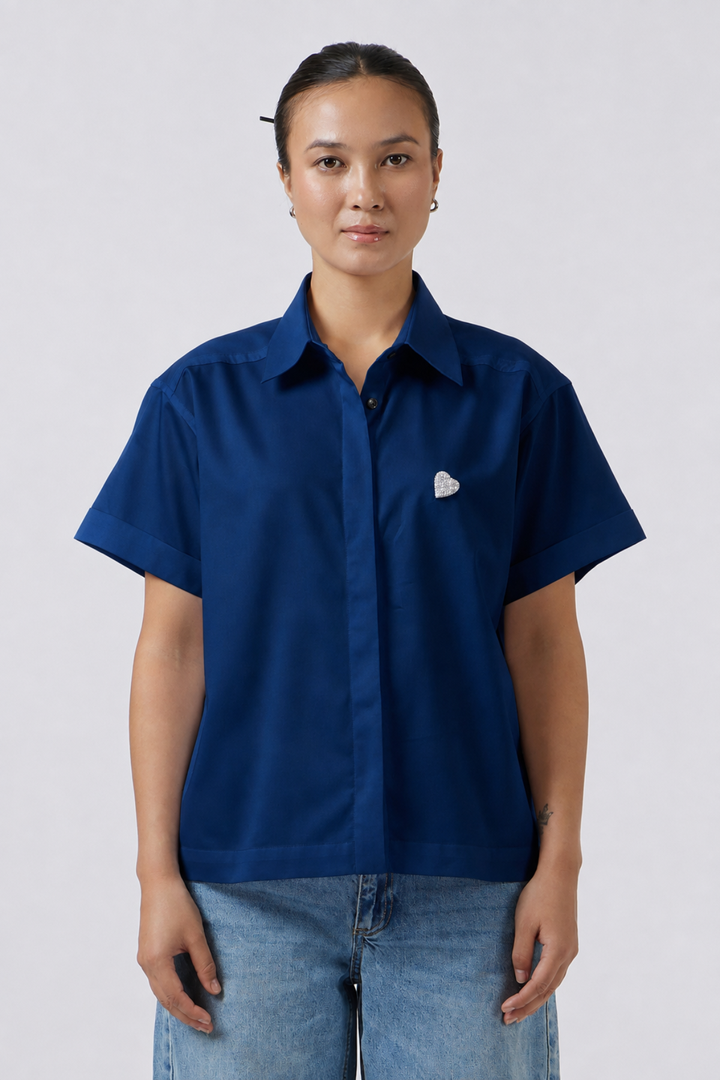Pearl Heart Midnight Blue Crop Shirt