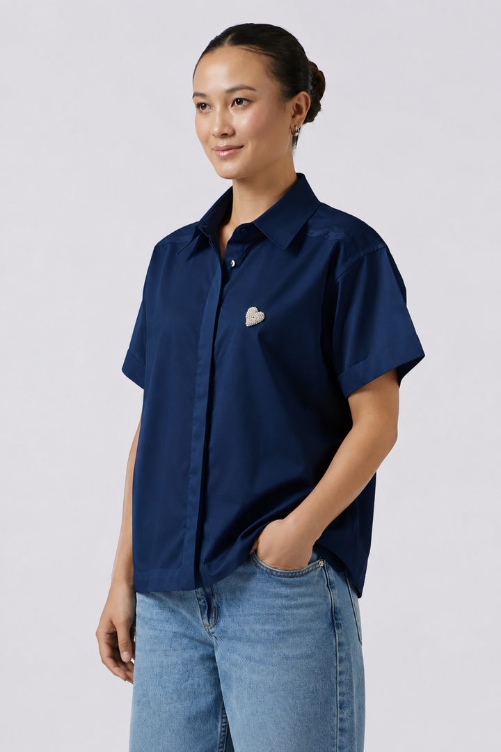 Pearl Heart Midnight Blue Crop Shirt