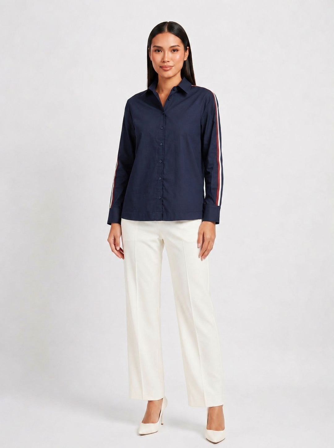 Navy Ribbon Crop Shirt