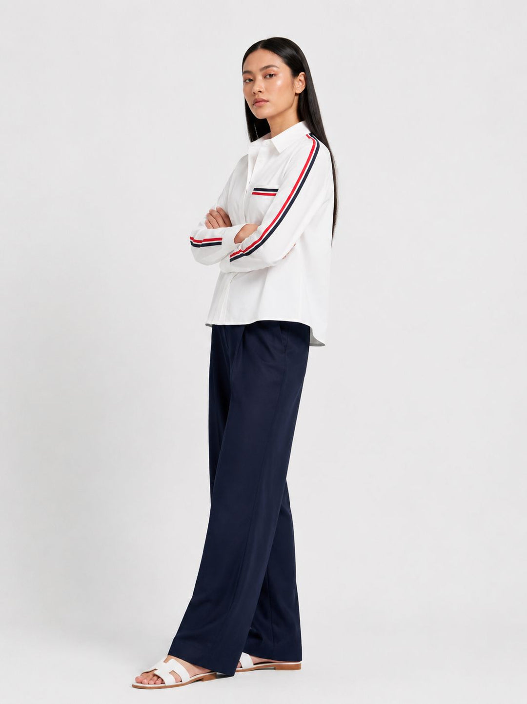 White Red Ribbon Crop Shirt