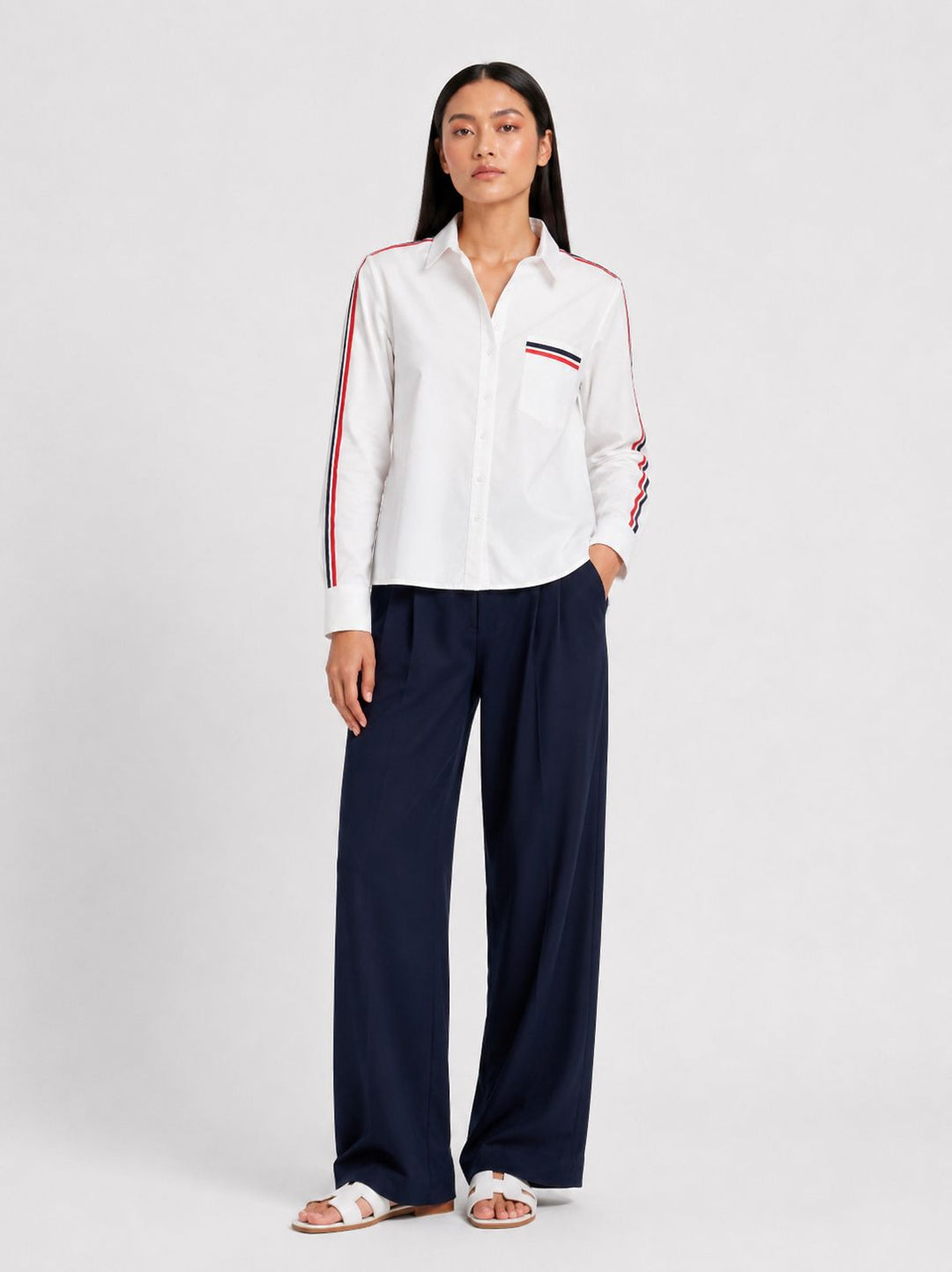 White Red Ribbon Crop Shirt