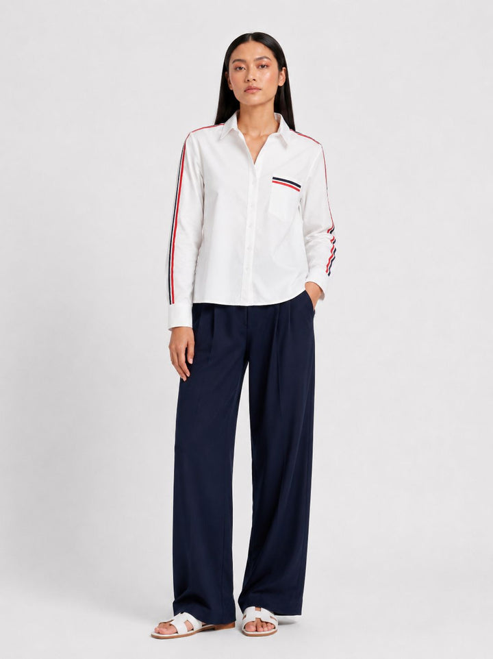 White Red Ribbon Crop Shirt