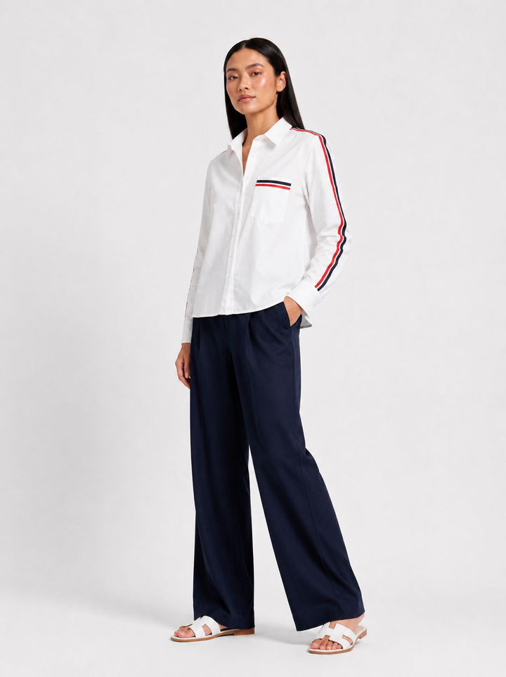 White Red Ribbon Crop Shirt