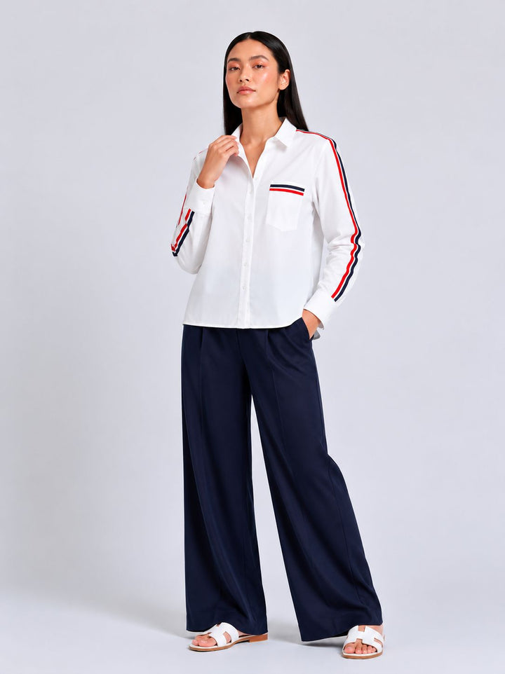 White Red Ribbon Crop Shirt