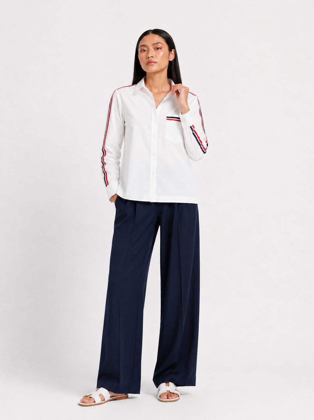 White Red Ribbon Crop Shirt