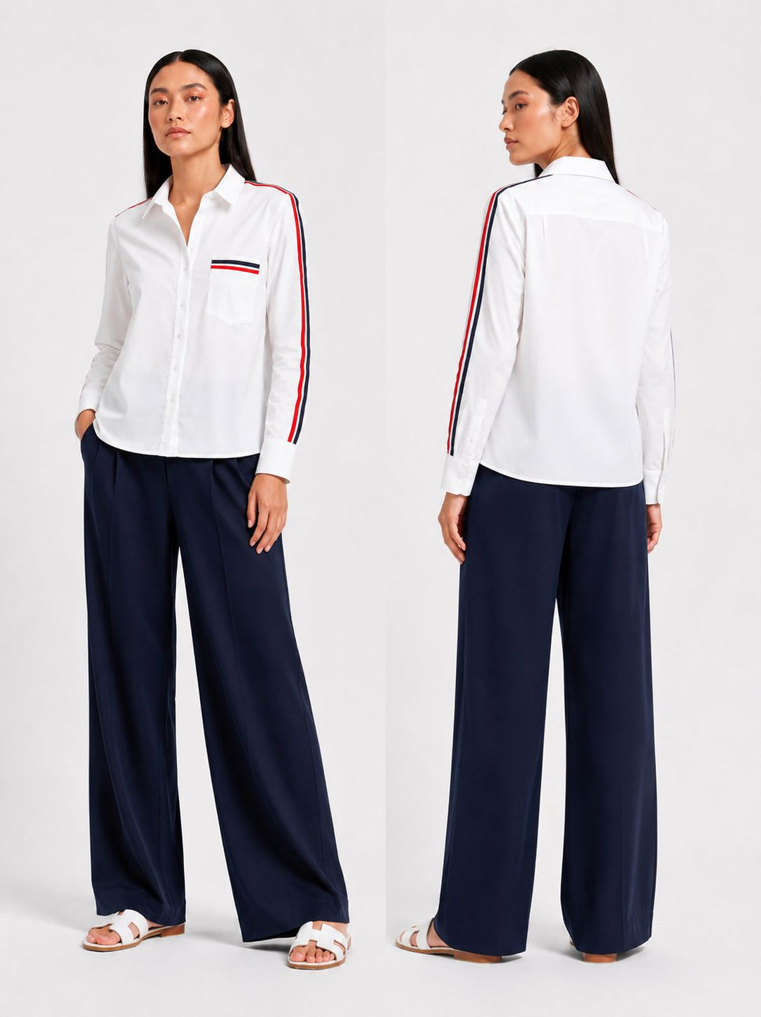 White Red Ribbon Crop Shirt