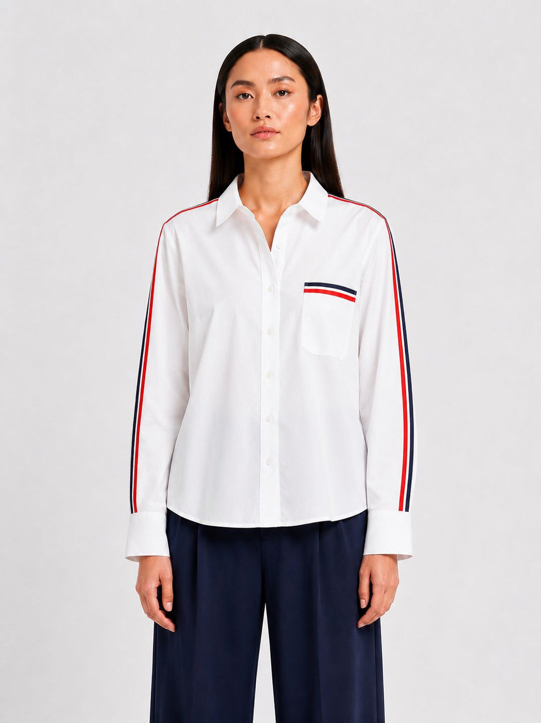 White Red Ribbon Crop Shirt