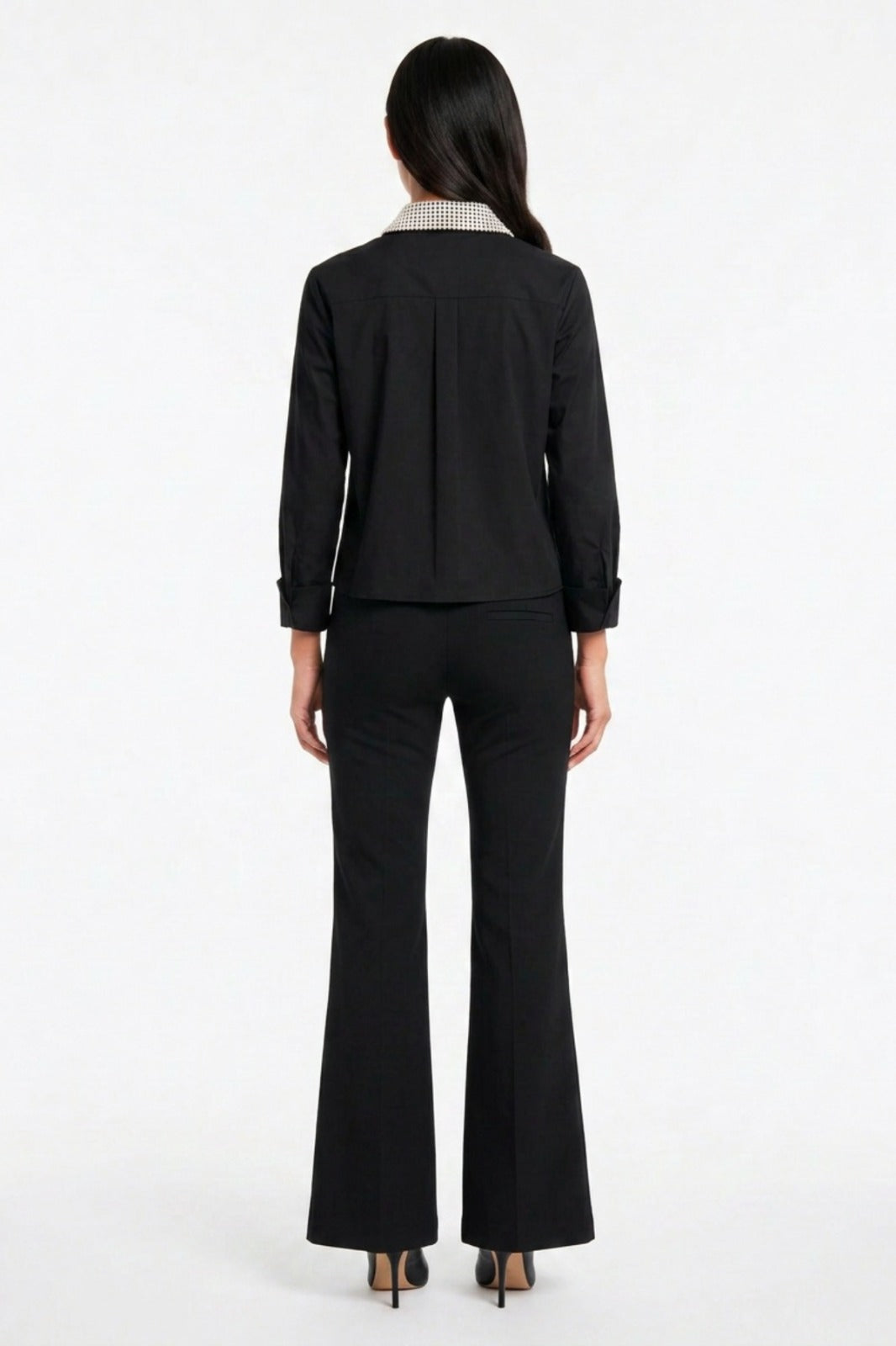 Black Pearl Collar Crop Shirt