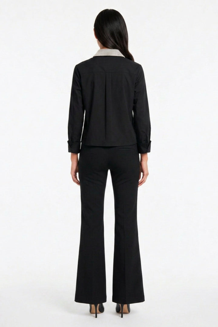 Black Pearl Collar Crop Shirt