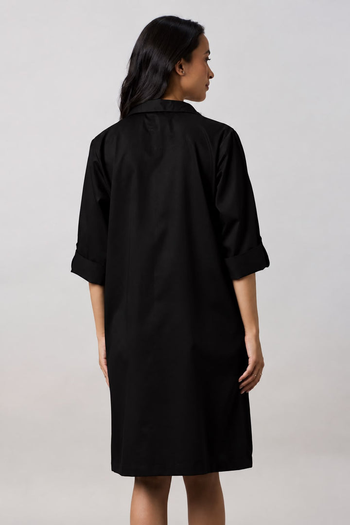 Black Pocket Crystal Shirt Dress