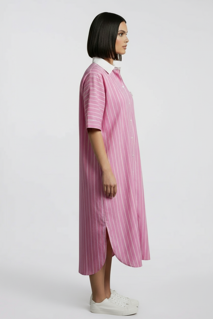 Pink Stripe Pearl Heart Shift Dress