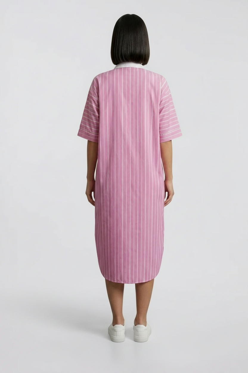 Pink Stripe Pearl Heart Shift Dress