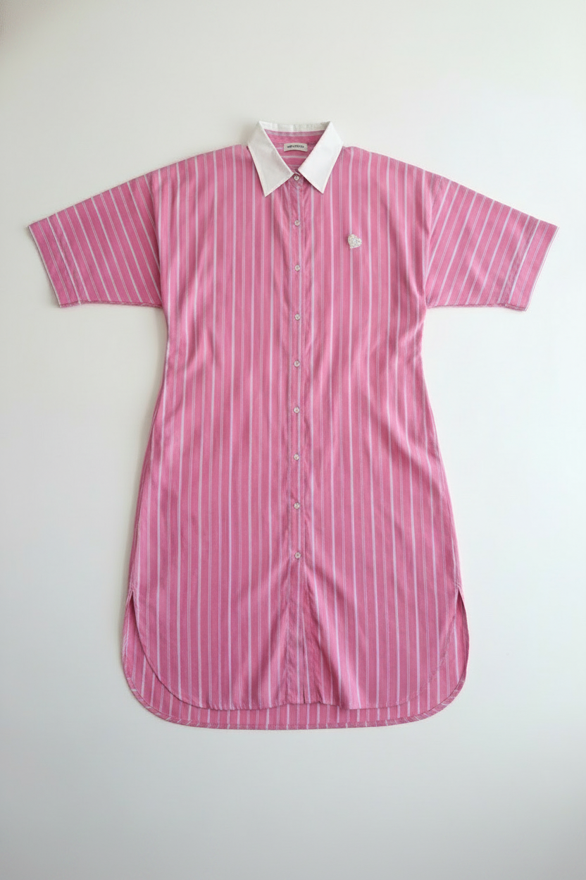 Pink Stripe Pearl Heart Shift Dress