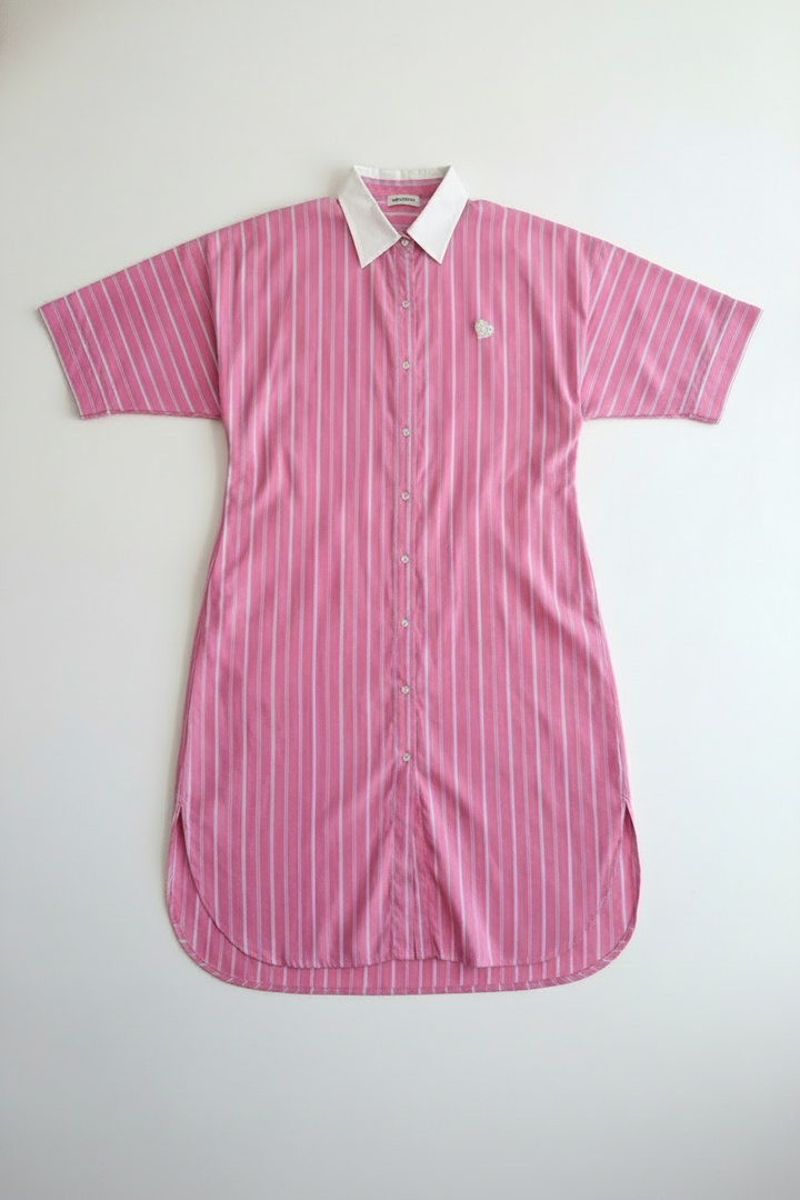 Pink Stripe Pearl Heart Shift Dress