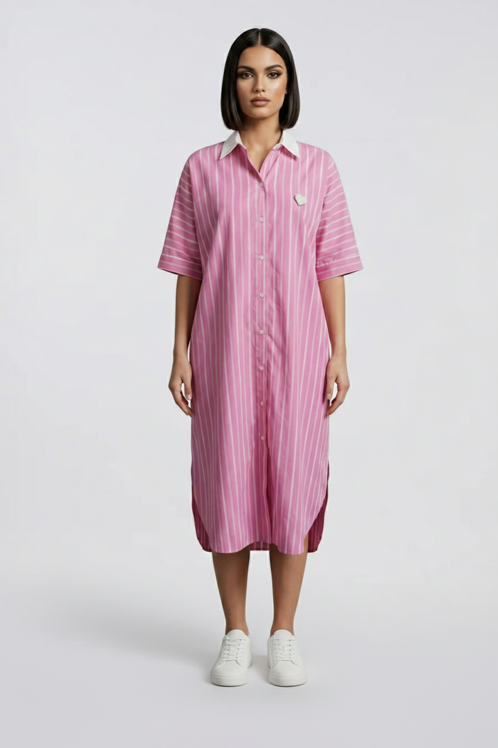 Pink Stripe Pearl Heart Shift Dress