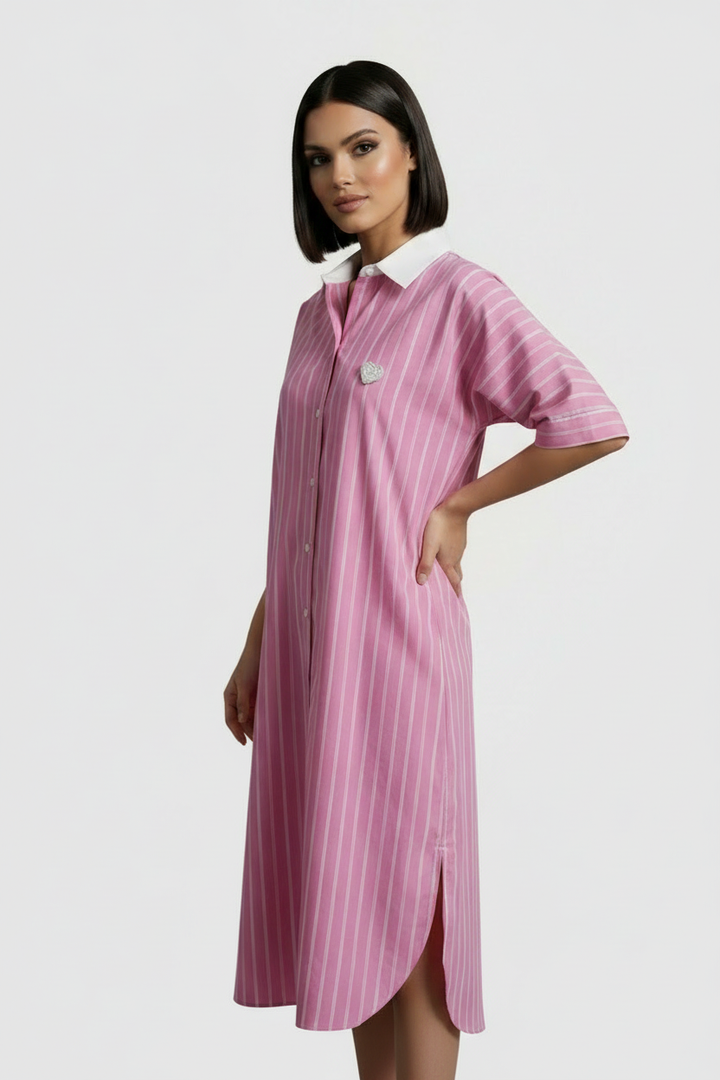 Pink Stripe Pearl Heart Shift Dress