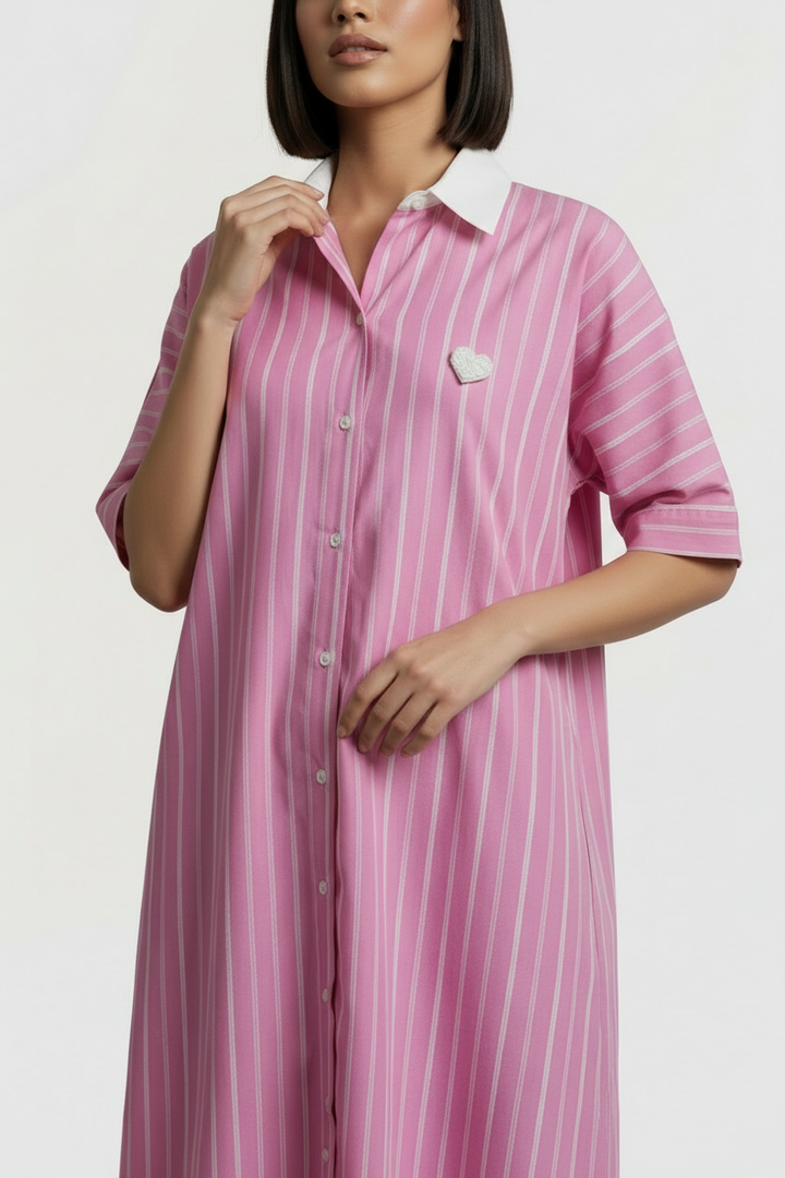 Pink Stripe Pearl Heart Shift Dress