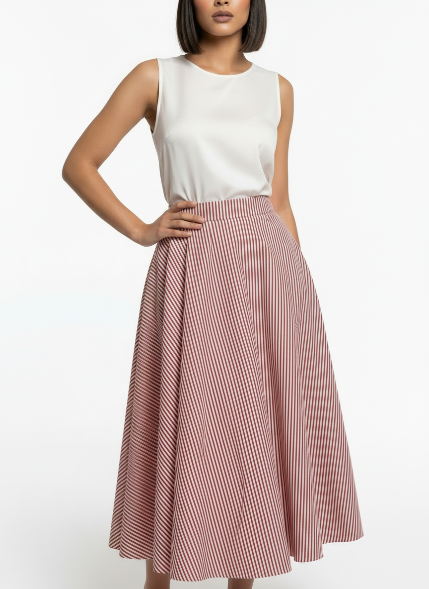 Maroon Stripe Cascade Skirt