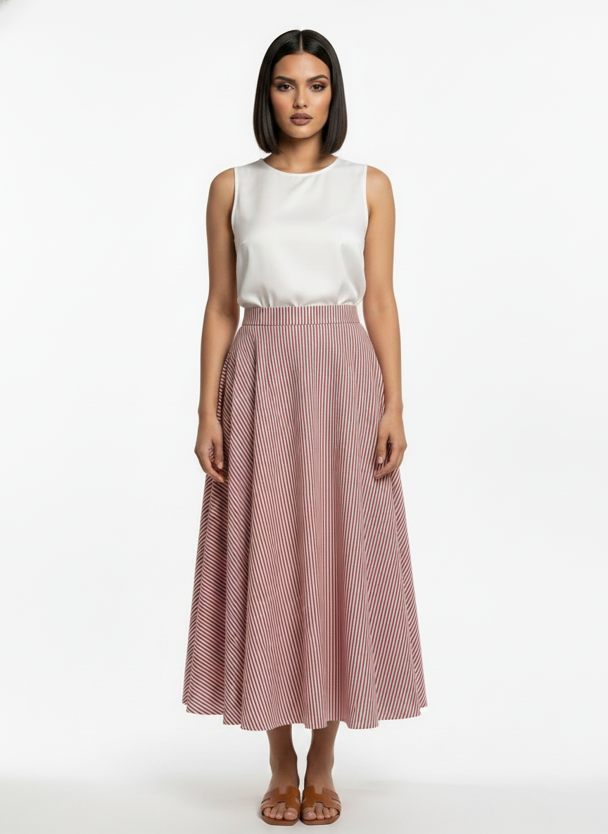 Maroon Stripe Cascade Skirt