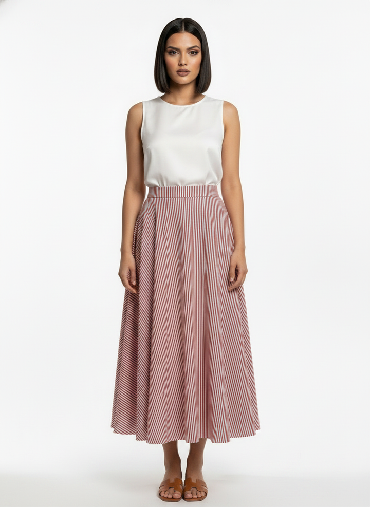 Maroon Stripe Cascade Skirt
