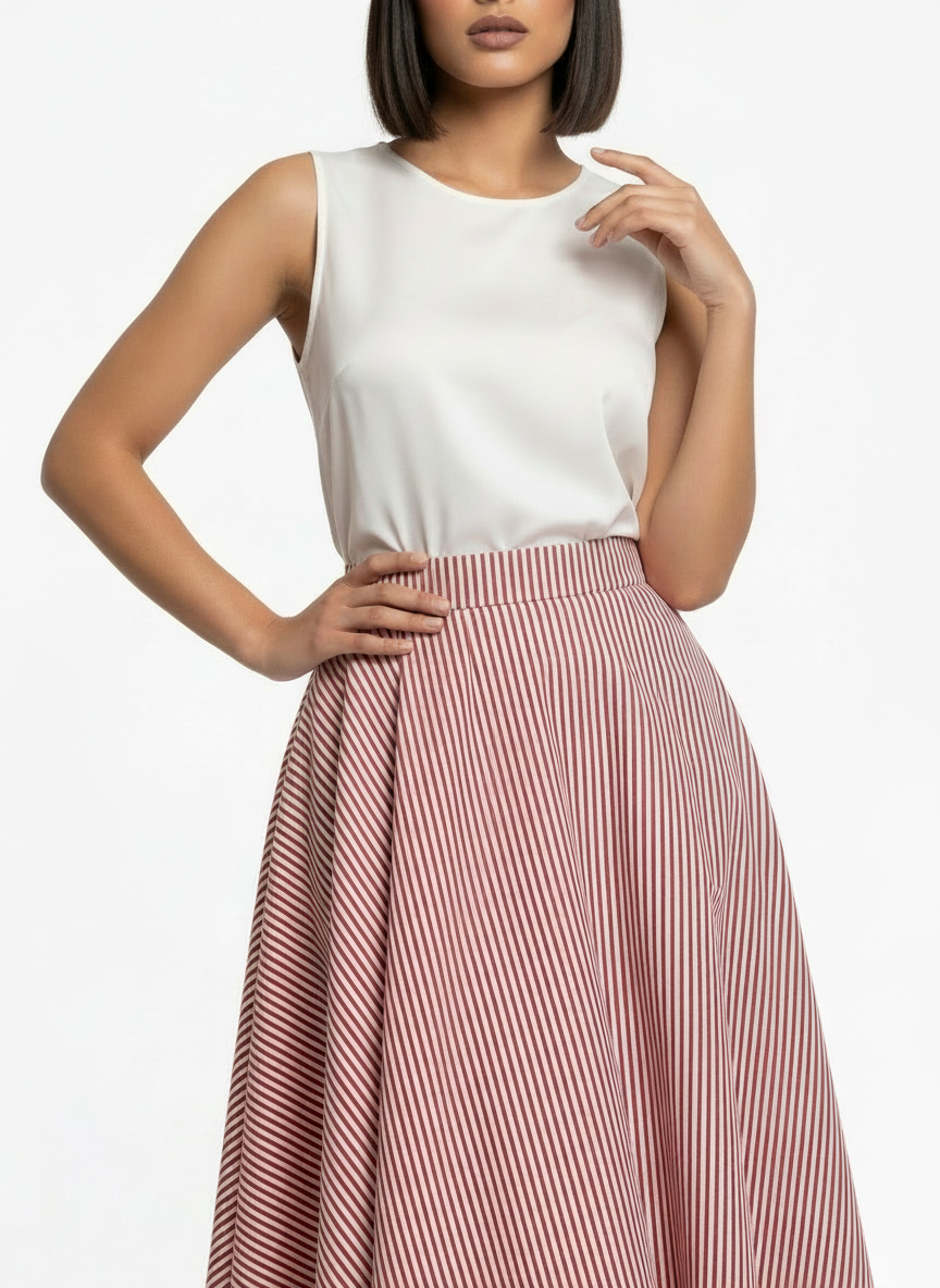 Maroon Stripe Cascade Skirt