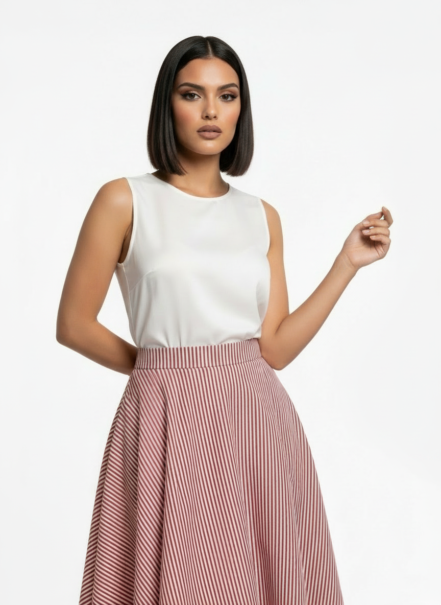 Maroon Stripe Cascade Skirt